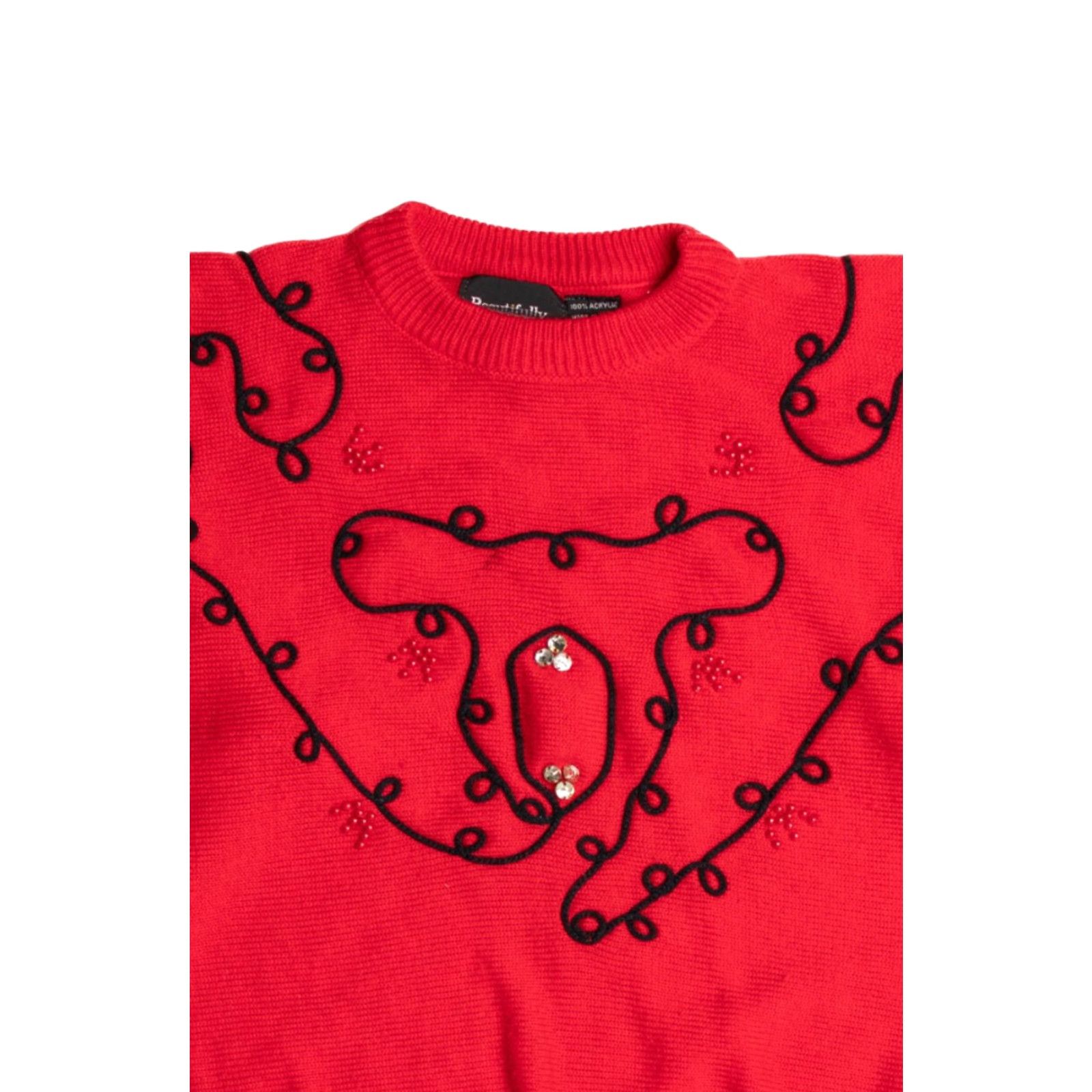 Vintage VINTAGE Beautifully Mine Red Sweater Large 80s Beaded Embellished Acrylic Mens Womens Girls Boys Size L / US 10 / IT 46 - 2 Thumbnail