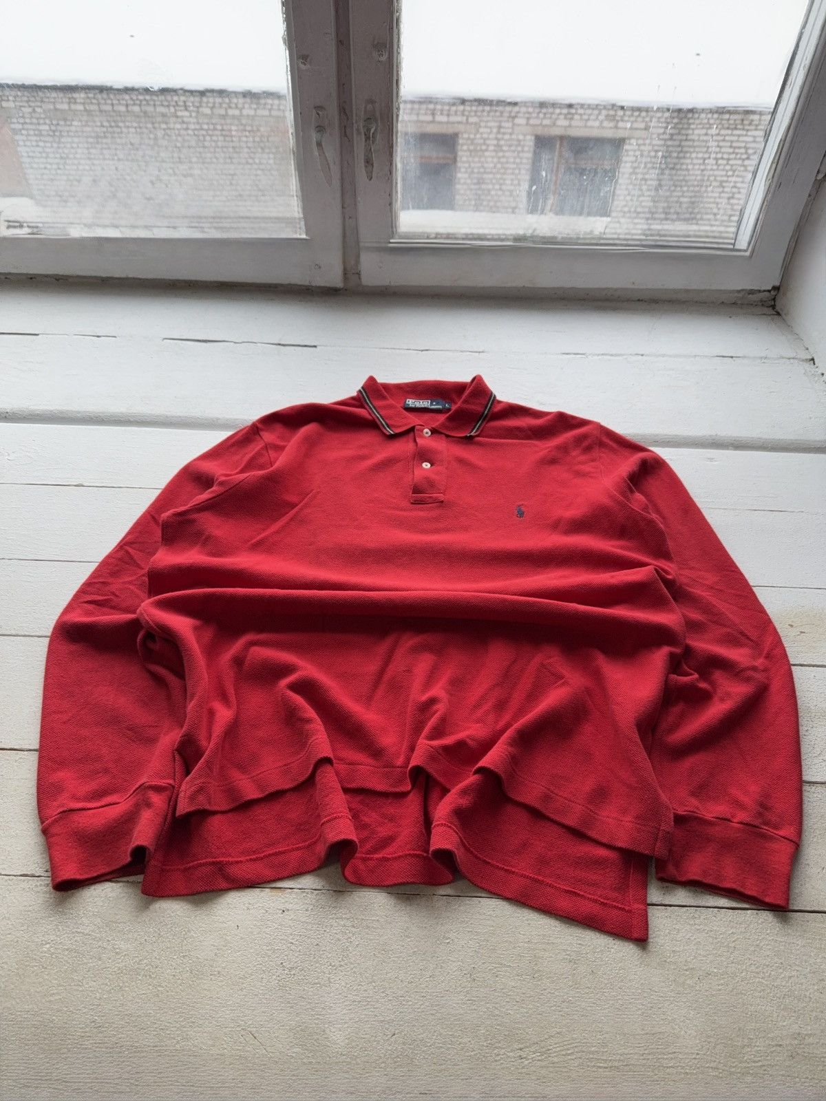 Polo Ralph Lauren 00s. Polo Ralph Lauren Red Long Sleeve Polo Shirt Vintage L Size US L / EU 52-54 / 3 - 1 Thumbnail