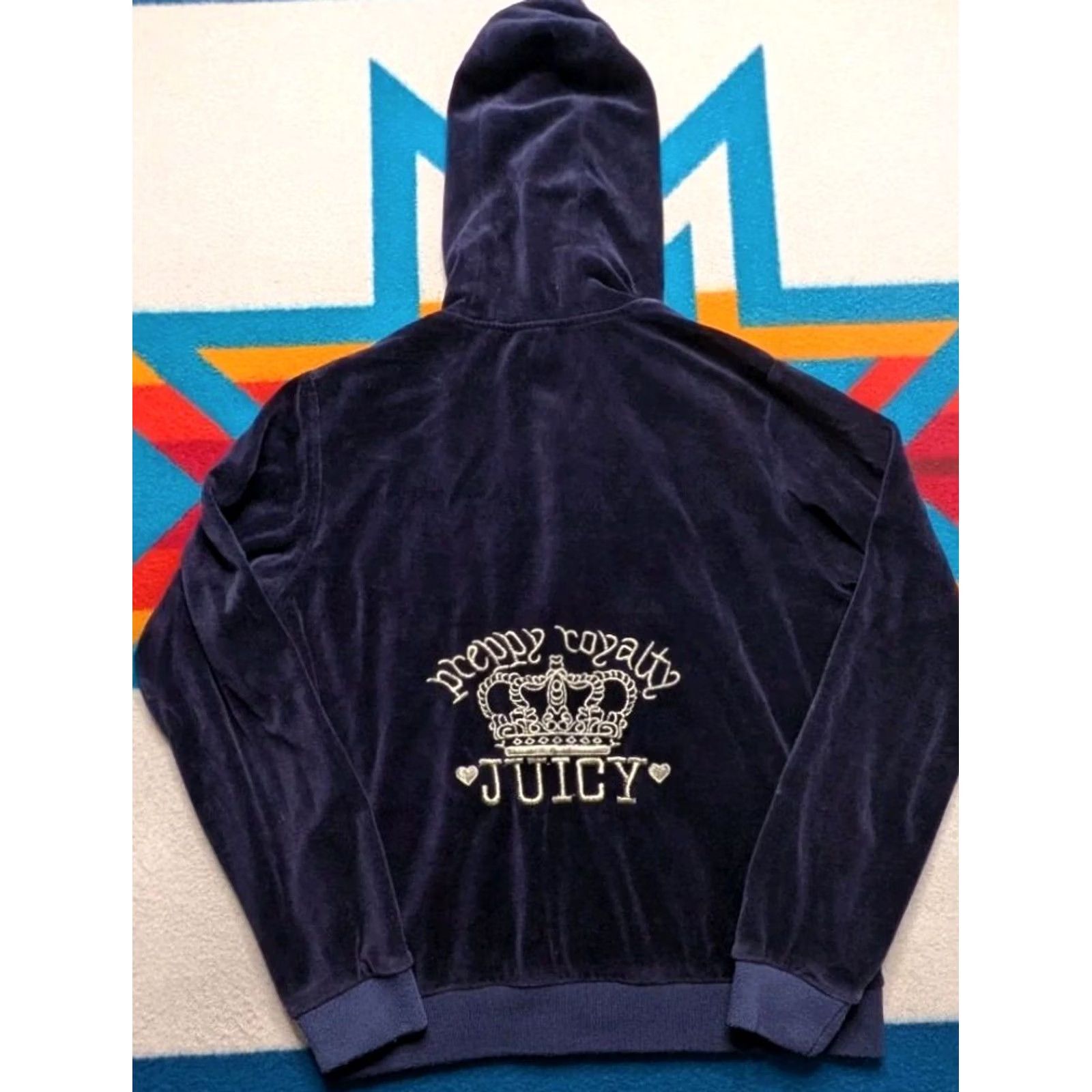 Juicy Couture VINTAGE Juicy Couture Hoodie Jacket Crown Preppy Royalty Y2K Velour USA Large Blue Womens Size L / US 10 / IT 46 - 3 Thumbnail
