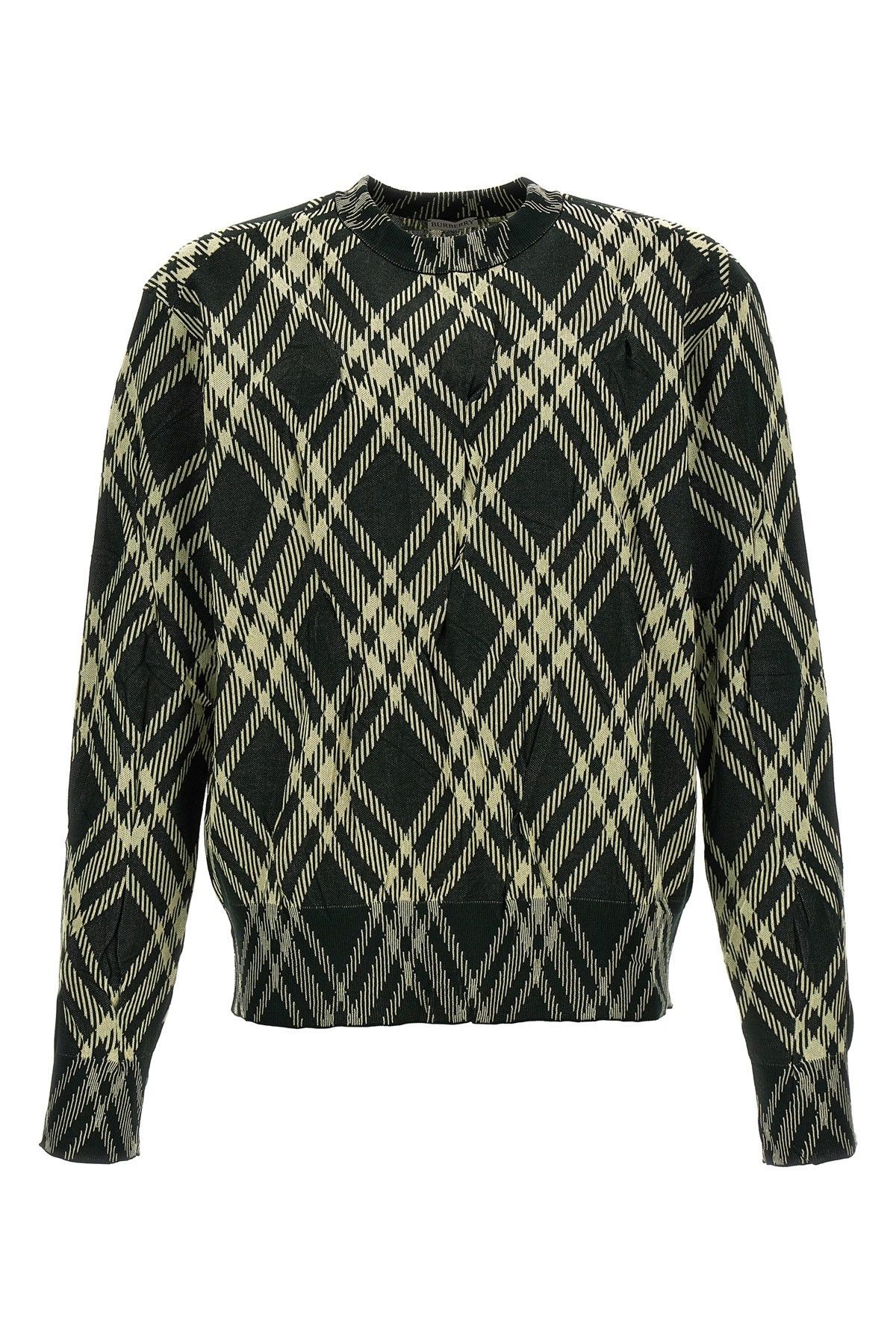 image of Burberry Check Crinkled Sweater in Green, Men's (Size Small)