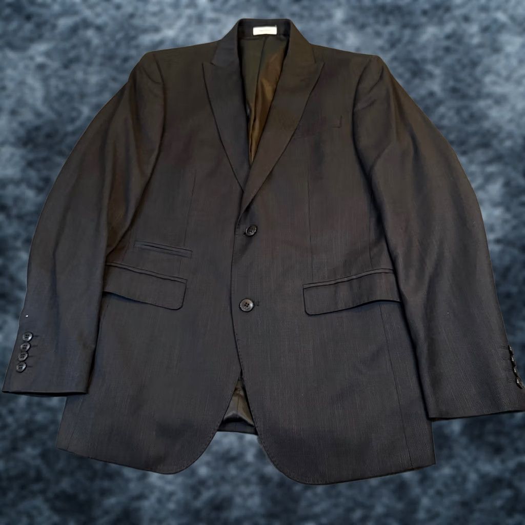 Vintage J.Ferrar Blazer Mens 38 Regular Black Textured Slim Fit Two-Button Notch Lapel Card Jacket Size 38R - 1 Thumbnail