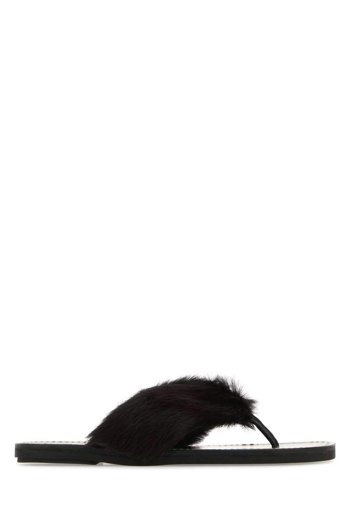 image of Dries Van Noten Dark Brown Calf Hair Thong Slippers, Men's (Size 7)