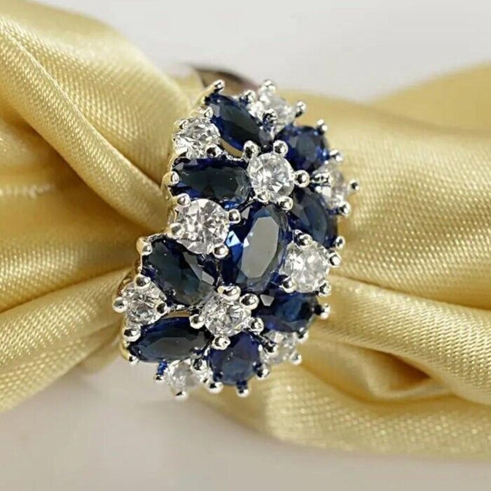 Other 925 Sterling Silver Women’s Ring•Sapphire & White Topaz•6.25 Size ONE SIZE - 2 Thumbnail