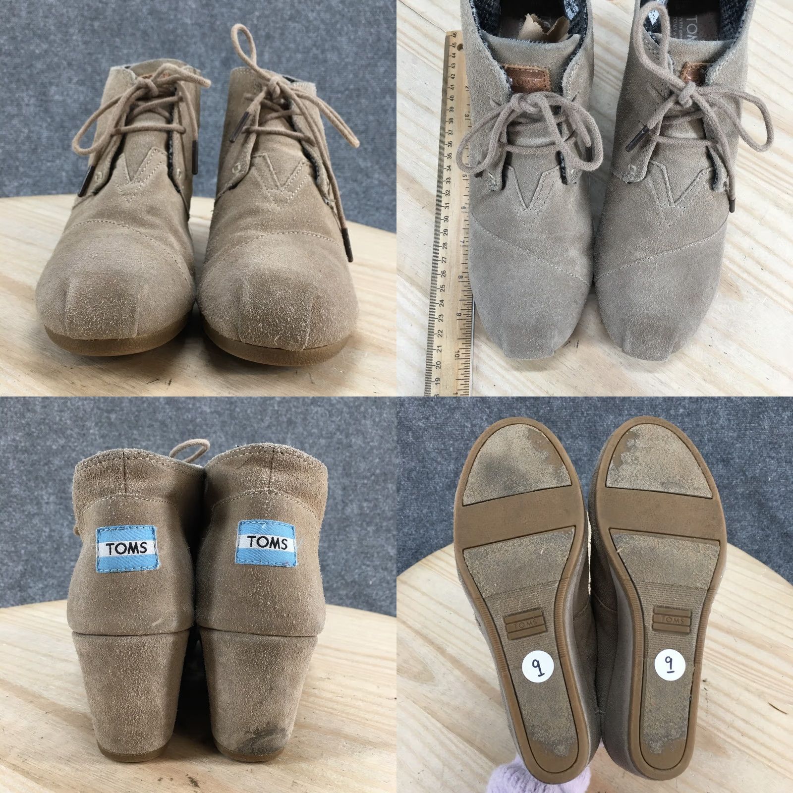 Toms TOMS Boots Beige Suede Desert Lace Up Wedge Ankle Bootie 9 Casual Womens/Bootie/Bootie/Footwear (Size 9) Size US 9 / IT 39 - 8 Thumbnail