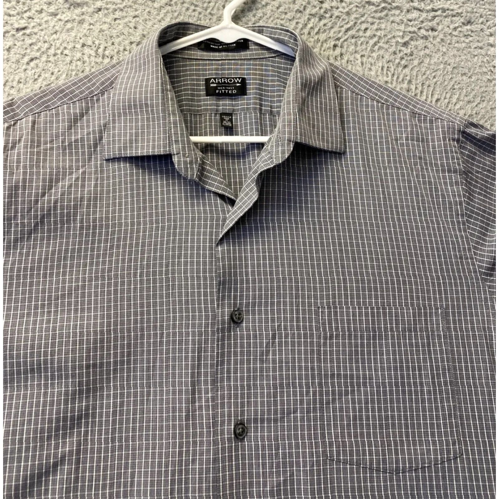 Arrow Arrow Dress Shirt Men’s XL Gray Long Sleeve Check Button-Up Casual, 17 32/33, Regular Fit, Classic Pattern, Office/Business, Arrow Size US XL / EU 56 / 4 - 3 Thumbnail