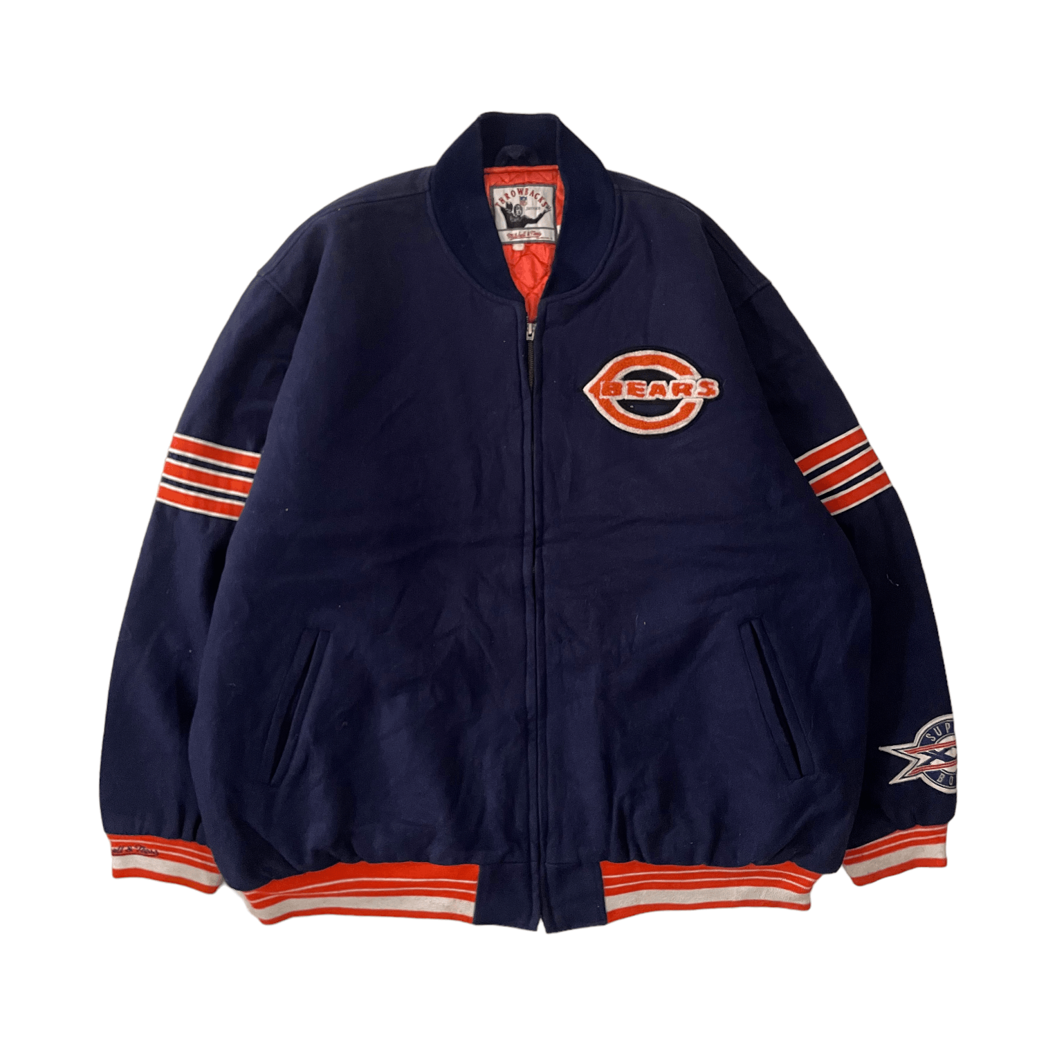 image of Mitchell Ness x Nfl Vintage Mitchell & Ness X Chicago Bears Bomber Wool Jacket in Navy (Size 2XL)