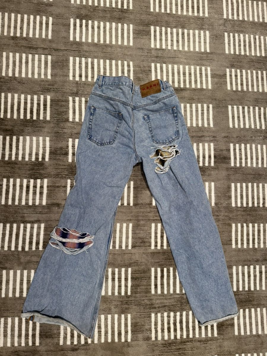Marni Marni Knit-detail Ripped Light-wash Denim Size US 32 / EU 48 - 2 Thumbnail