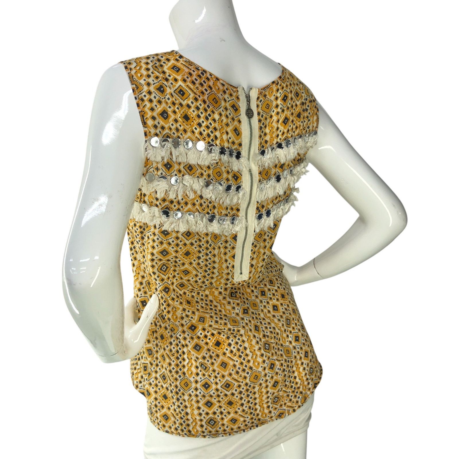Tory Burch Tory Burch Size 6 Top Embellished Fringe Sleeveless Yellow Size M / US 6-8 / IT 42-44 - 6 Thumbnail