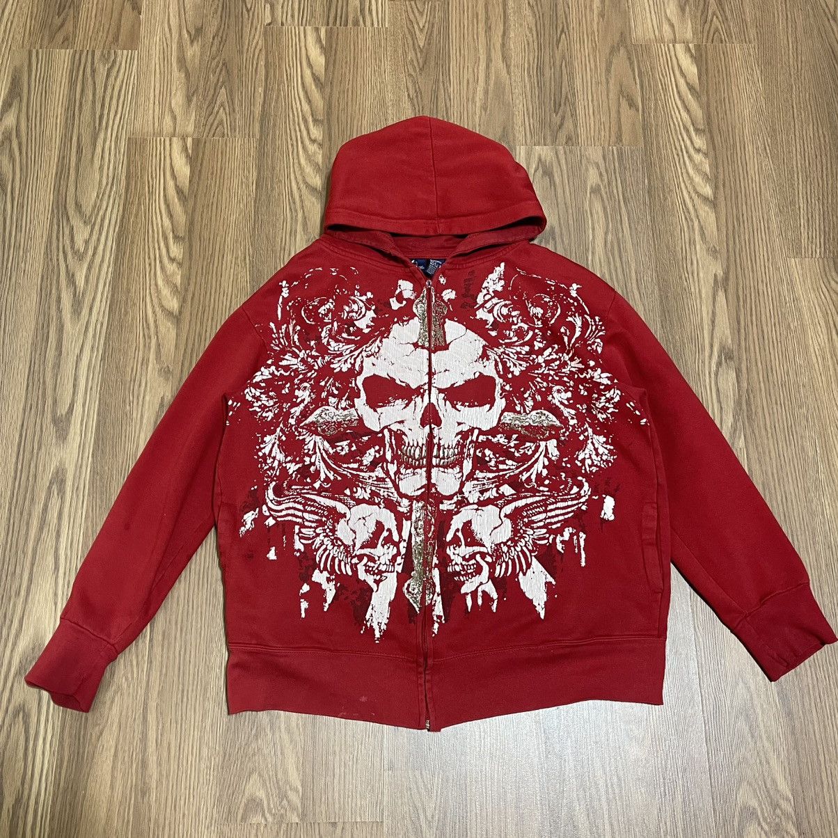 Bugle Boy Y2K Red Bugle Boy skull zip-up skull and wings zip up hoodie Size US L / EU 52-54 / 3 - 1 Thumbnail
