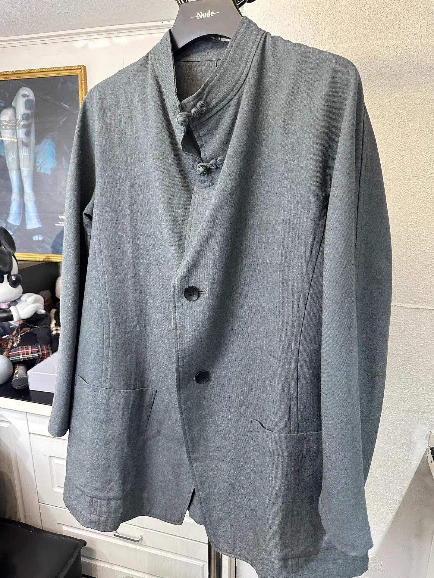 Yohji Yamamoto Gray Mandarin Collar Light Jacket - XL Size US XL / EU 56 / 4 - 2 Thumbnail