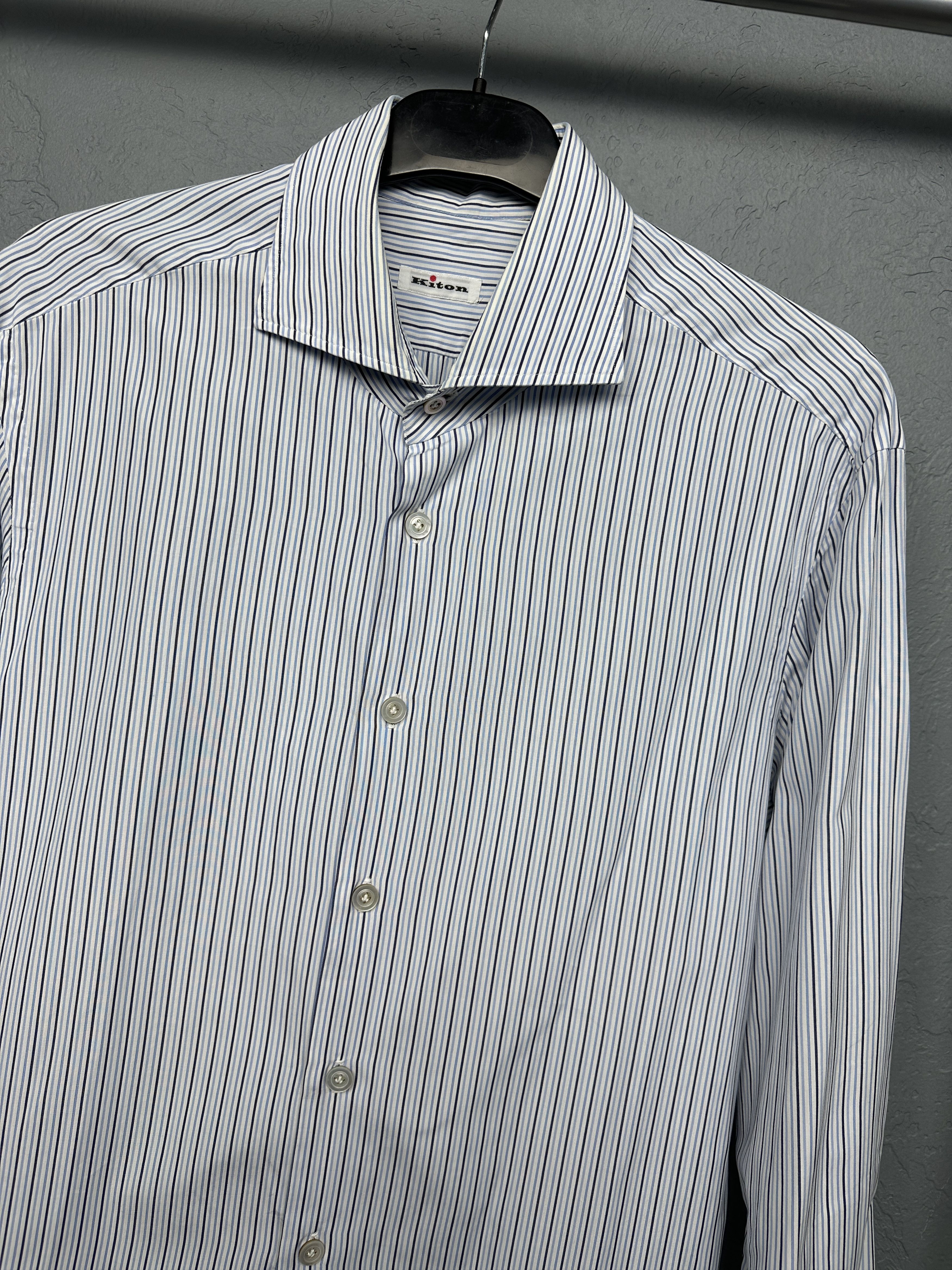 Kiton Kiton Mens Cotton Long Sleeve Striped Shirt Size US L / EU 52-54 / 3 - 2 Thumbnail
