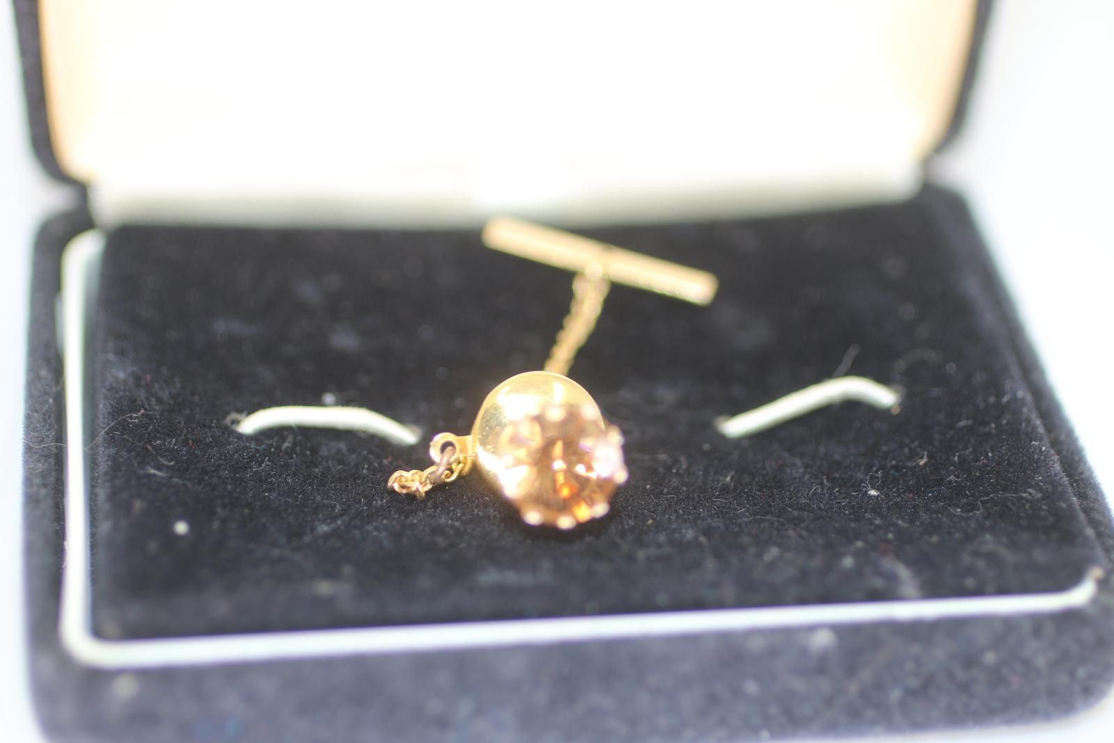 The Unbranded Brand VTG Gold Tone Cufflinks Tie Pin Set Faceted Amber Champagne Size ONE SIZE - 4 Thumbnail
