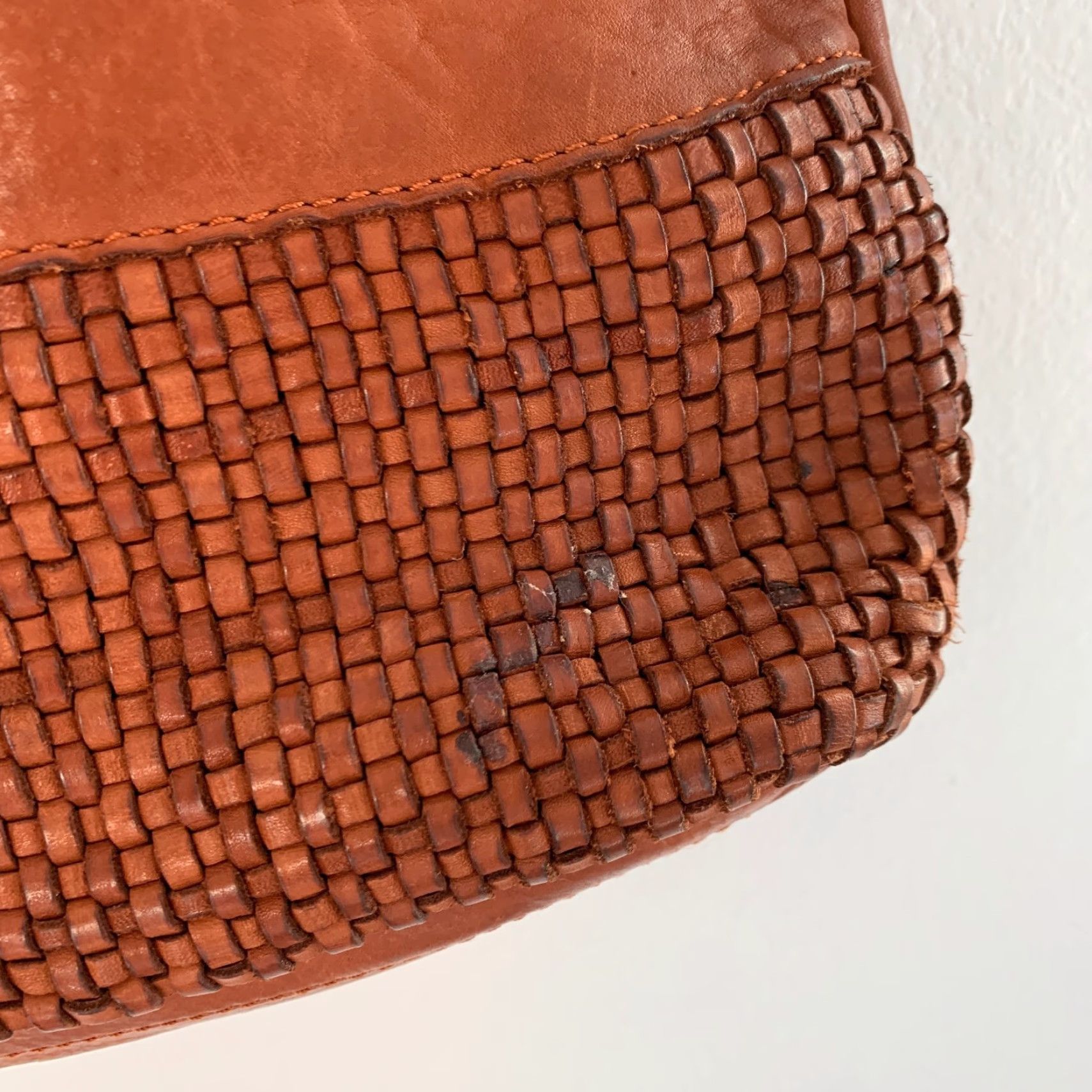 Vintage Marta Ponti Portugal Woven Leather Shoulder Bag Purse Women Medium Brown Distressed Leather 14in 11in 4in Size ONE SIZE - 3 Thumbnail