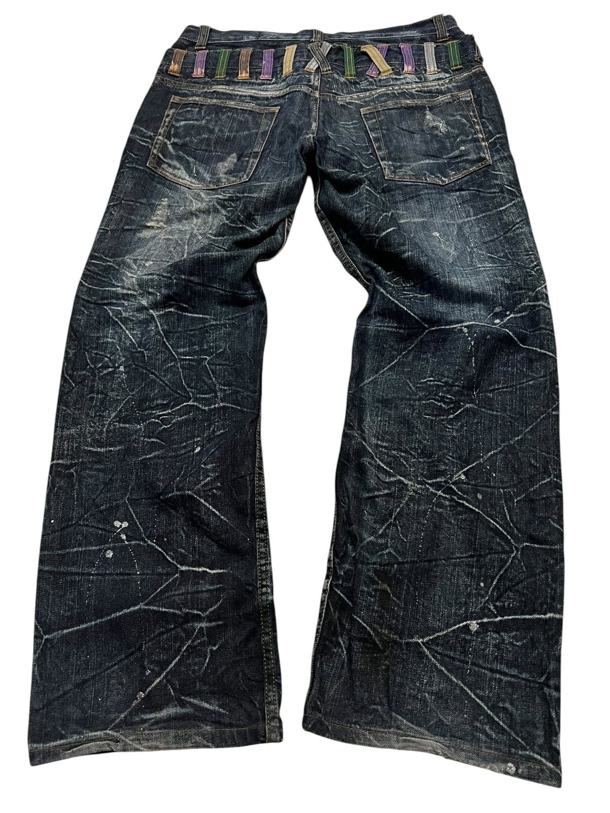 Japanese Brand 💥Double Waist💥Nylaus Clothing Distressed Clawmark Jean Size US 31 - 2 Thumbnail