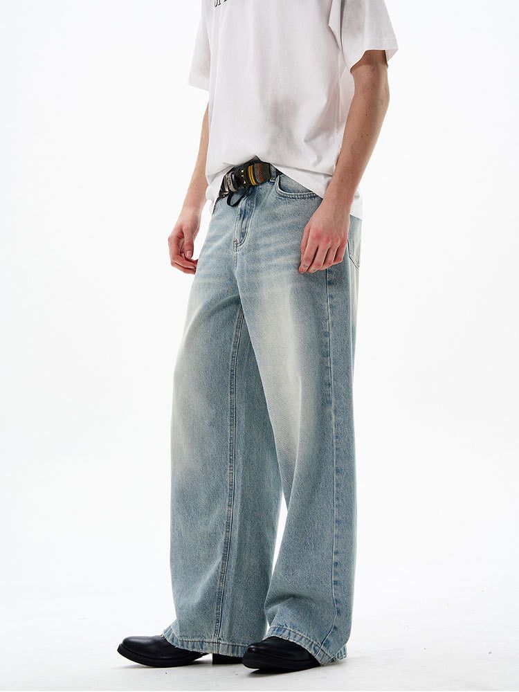 Vintage American retro men's loose simple wide-leg washed jeans Size US 32 / EU 48 - 3 Thumbnail