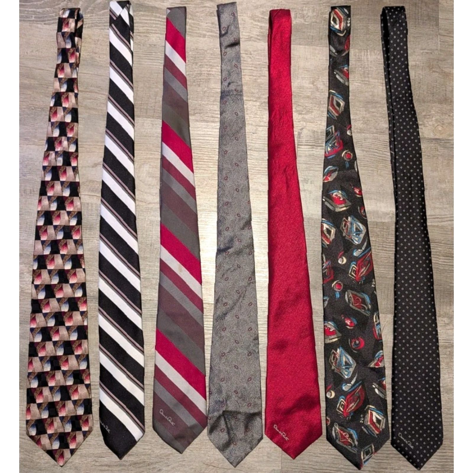 Oscar De La Renta VINTAGE Oscar de la Renta Tie Geometric Blue Multiple Silk Poly Striped Ties Lot of 7 Embroidered Clip-On Adjustable Men Classic 57"-60" Size ONE SIZE - 2 Thumbnail