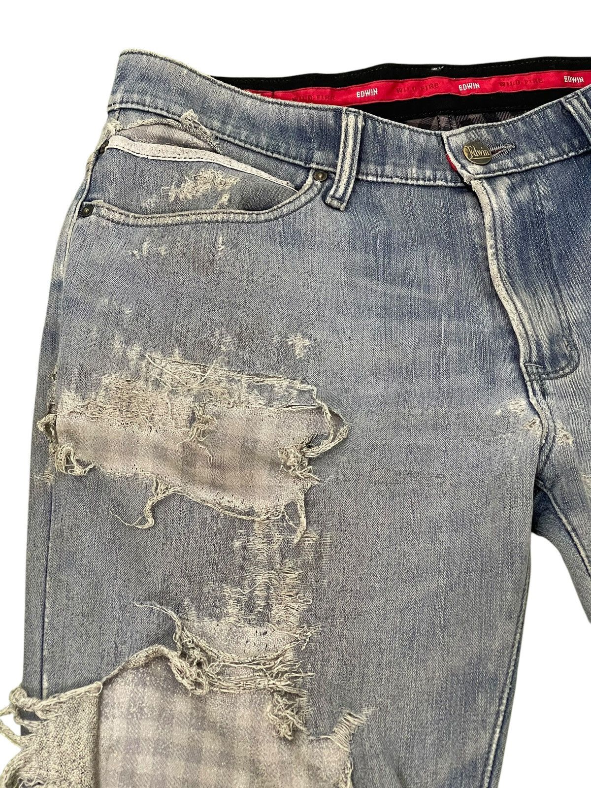 Japanese Brand Distress Slim Jeans Edwin Japan Double Layer Stretch 2🟦 Size US 35 - 6 Thumbnail