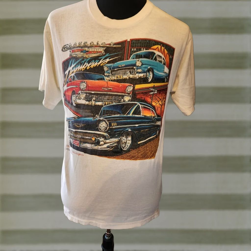 Vintage VINTAGE 1990 Chevrolet Heartbeats Cars White Short Sleeve T-Shirt L Mens 90s Cars Crew Neck Cotton Graphic Print Short Sleeve Size US L / EU 52-54 / 3 - 1 Thumbnail