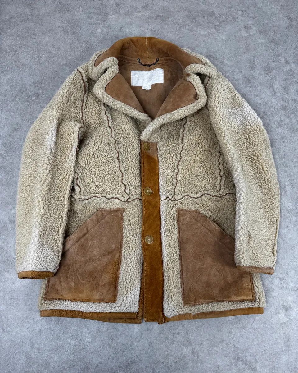 2000s Maison Margiela H&M Shearling Beige Reversible Long Jacket