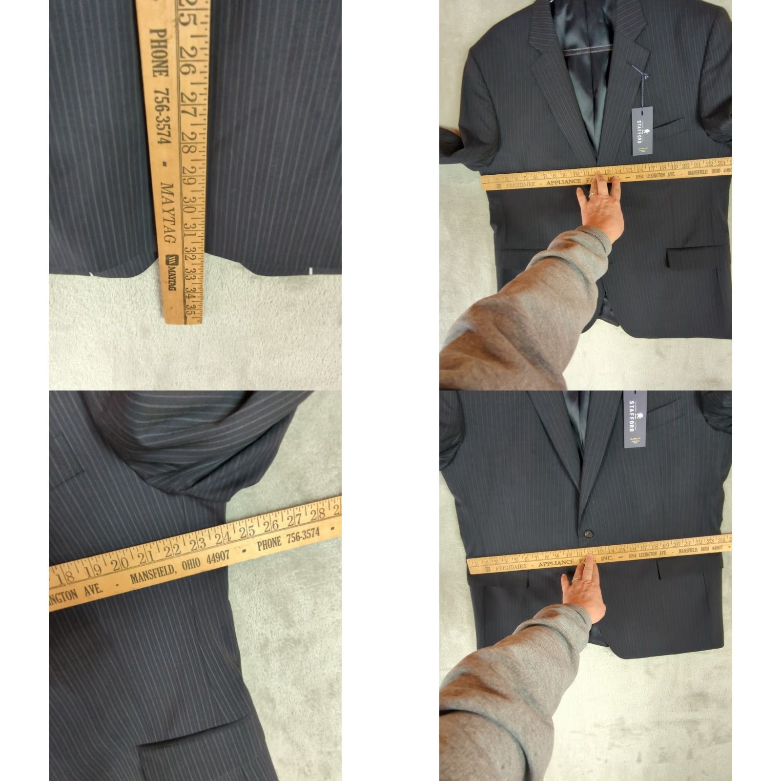 Stafford Stafford Blazer Mens 48R Jacket Notch Lapel Pinstripe Wool Classic Fit Suit Coat Navy 97% Wool 3% Polyester Blazer Mens 48R Regular Size Regular Fit Size 48R - 9 Thumbnail
