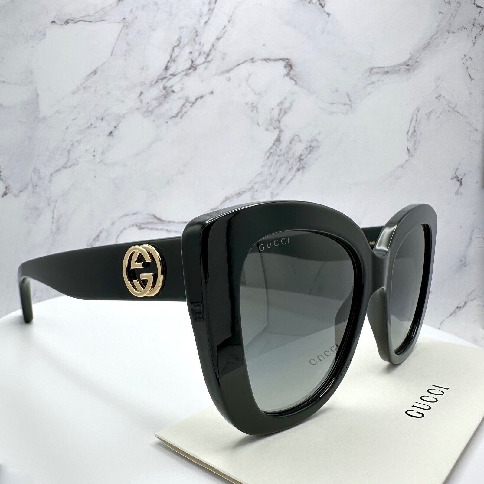 Gucci New Gucci Sunglasses Black Cat Eye Gold GG Metal Logo Size ONE SIZE - 13 Thumbnail