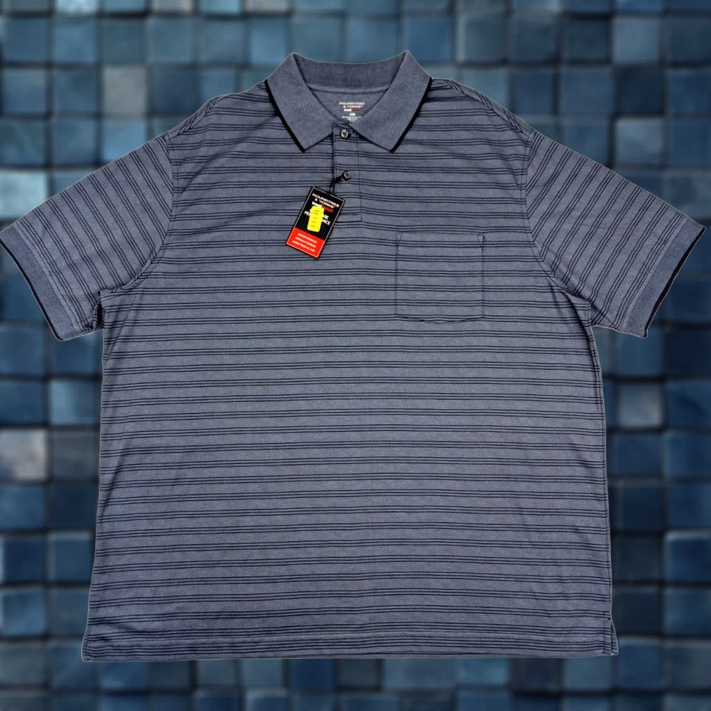 Roundtree & Yorke VINTAGE: No — Roundtree & Yorke Performance Polo Shirt Mens 2XB Blue Striped Short Sleeve Travel Golf Big & Tall Size US XXL / EU 58 / 5 - 1 Thumbnail