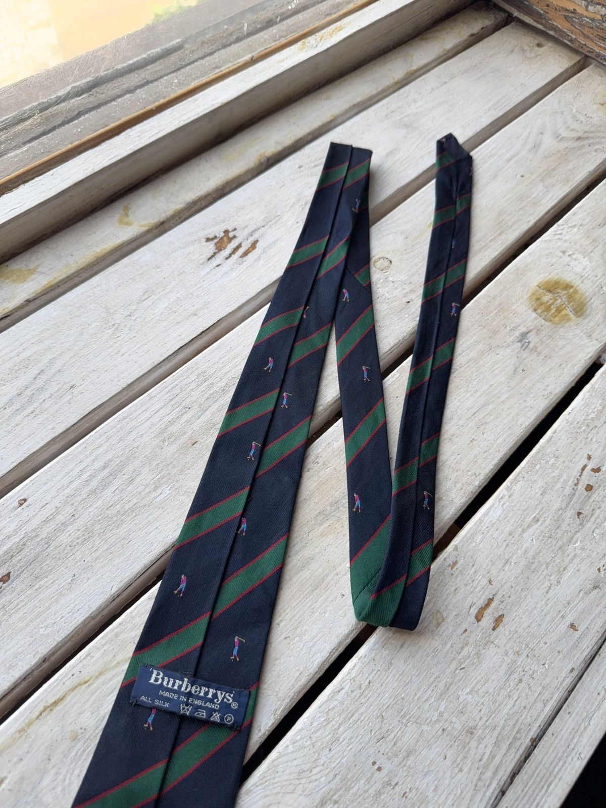 Burberry × Designer × Vintage Burberrys England Golf Motif Silk Tie Stripe VNTG Size ONE SIZE - 10 Thumbnail