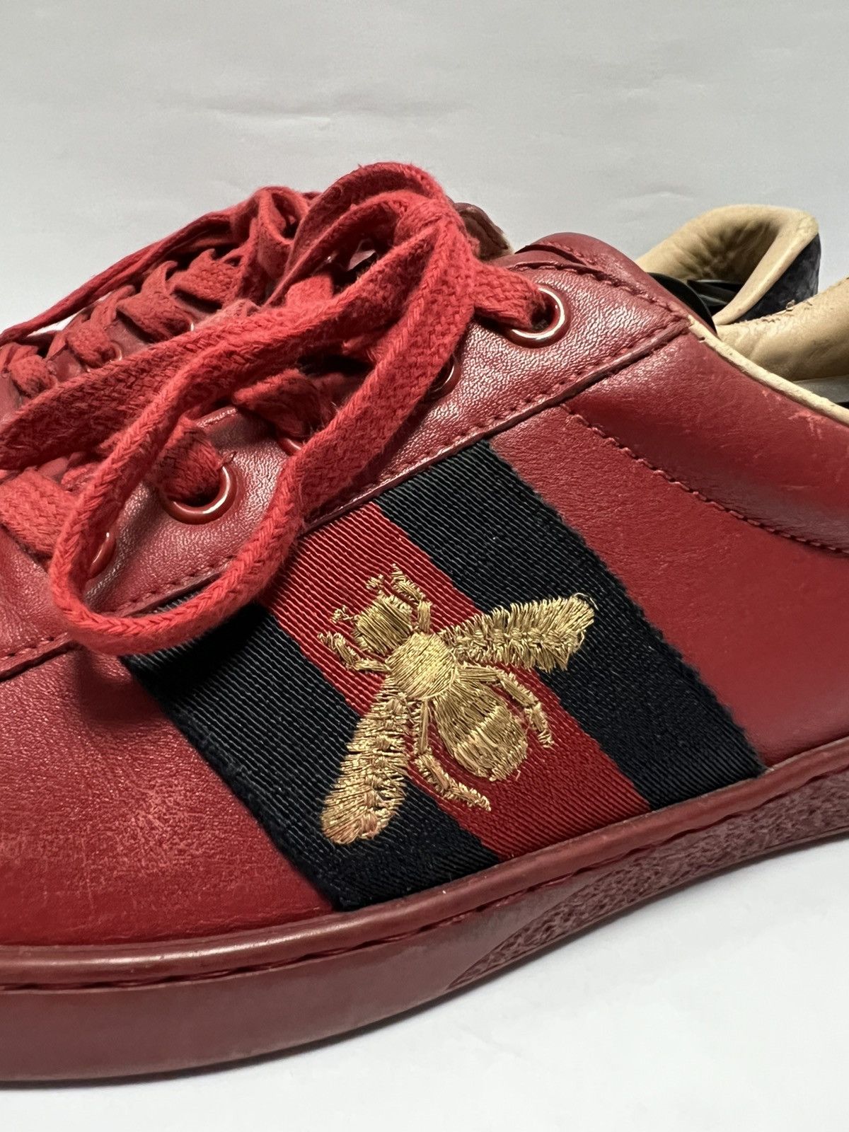 Gucci Gucci - Red Leather Web Ace Low Top Sneakers Size US 6.5 / EU 39-40 - 12 Thumbnail