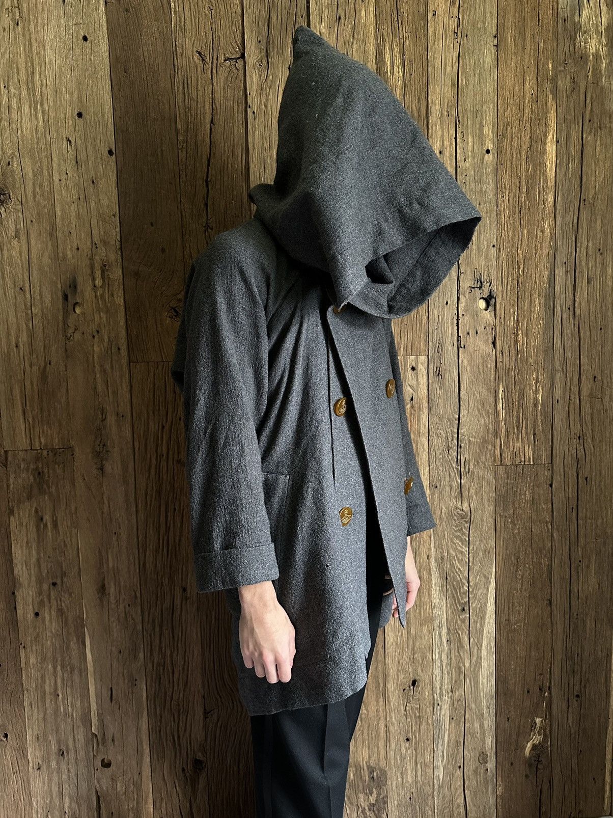 image of Malcolm Mclaren x Seditionaries Vintage Vivienne Westwood Red Label Big Hood Wool Cardigan in Grey 