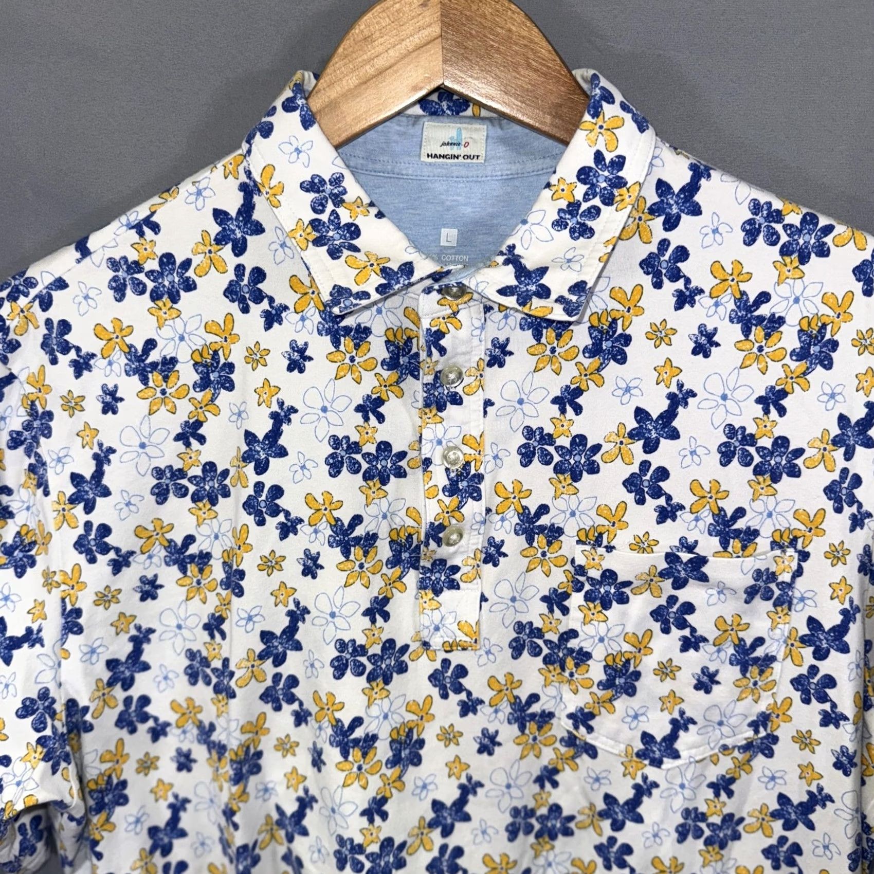johnnie-O VINTAGE Johnnie-O Polo Shirt Mens L White Floral Hangin' Out Stretch Size US L / EU 52-54 / 3 - 3 Thumbnail