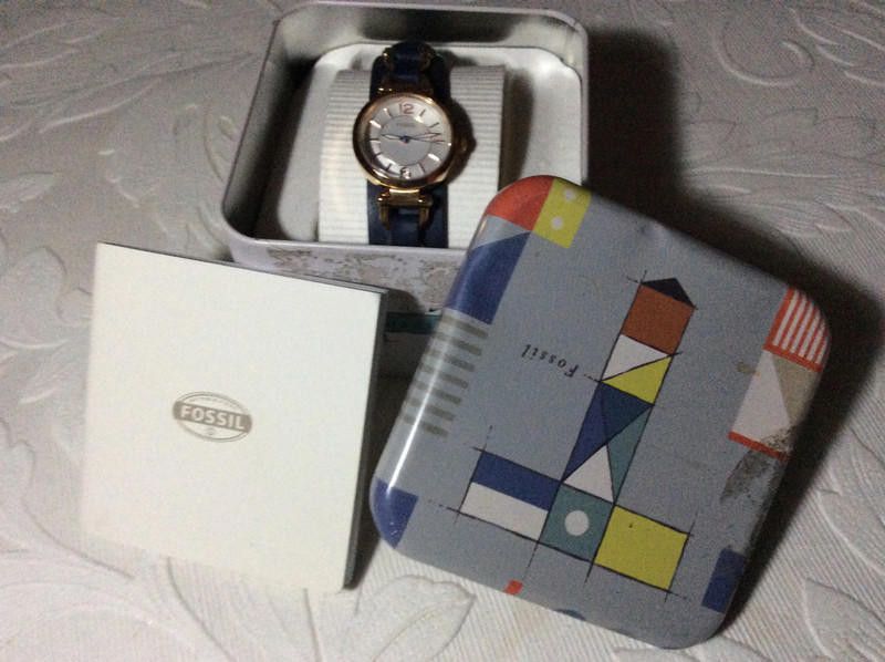 Fossil Fossil ladies gold dial navy leather strap watch Size ONE SIZE - 1 Thumbnail