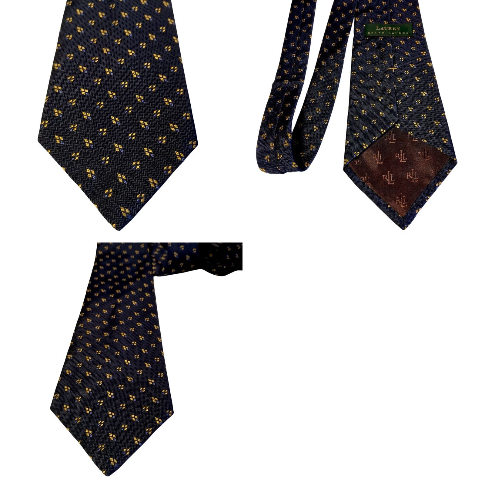 Ralph Lauren Lauren Ralph Lauren Tie Blue Yellow Diamond Woven Silk USA Preppy Silk Tie Mens 57.5" Pointed Pattern Geometric USA Made Size ONE SIZE - 8 Thumbnail