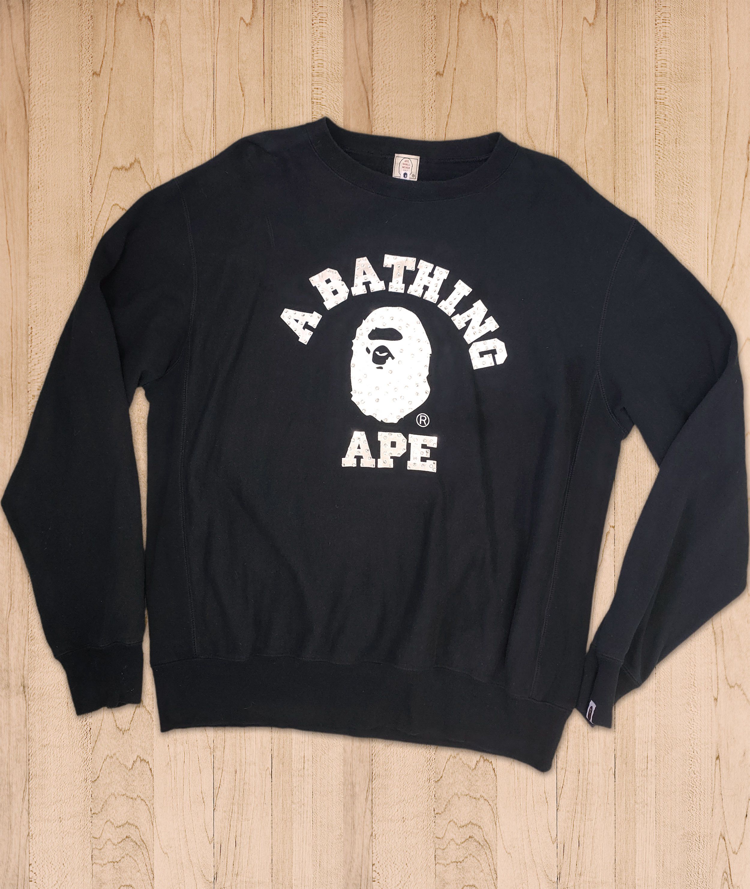 image of Bape x Swarovski A Bathing Ape Sweatshirt in Black, Men's (Size Large)