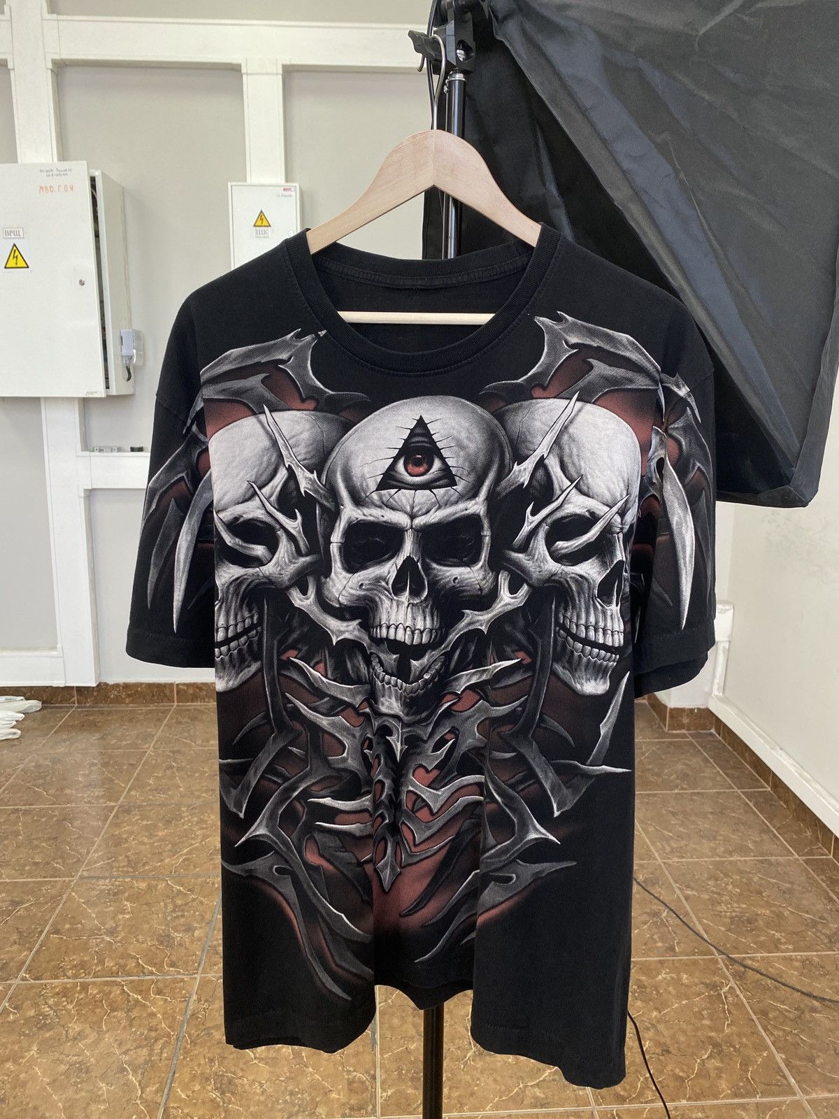 Japanese Brand 💀 Vintage 90s Skull Death All Over Print Y2K Retro Rare Size US XL / EU 56 / 4 - 1 Thumbnail