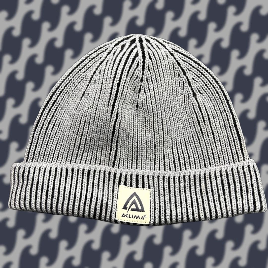 Vintage ACLIMA Beanie Hat One Size OS 100% Merino Wool Gray Black Ribbon Cuffed Unisex Adults Wool Hat Beanie OS Gray Merino Wool Ulvang Size ONE SIZE - 1 Thumbnail