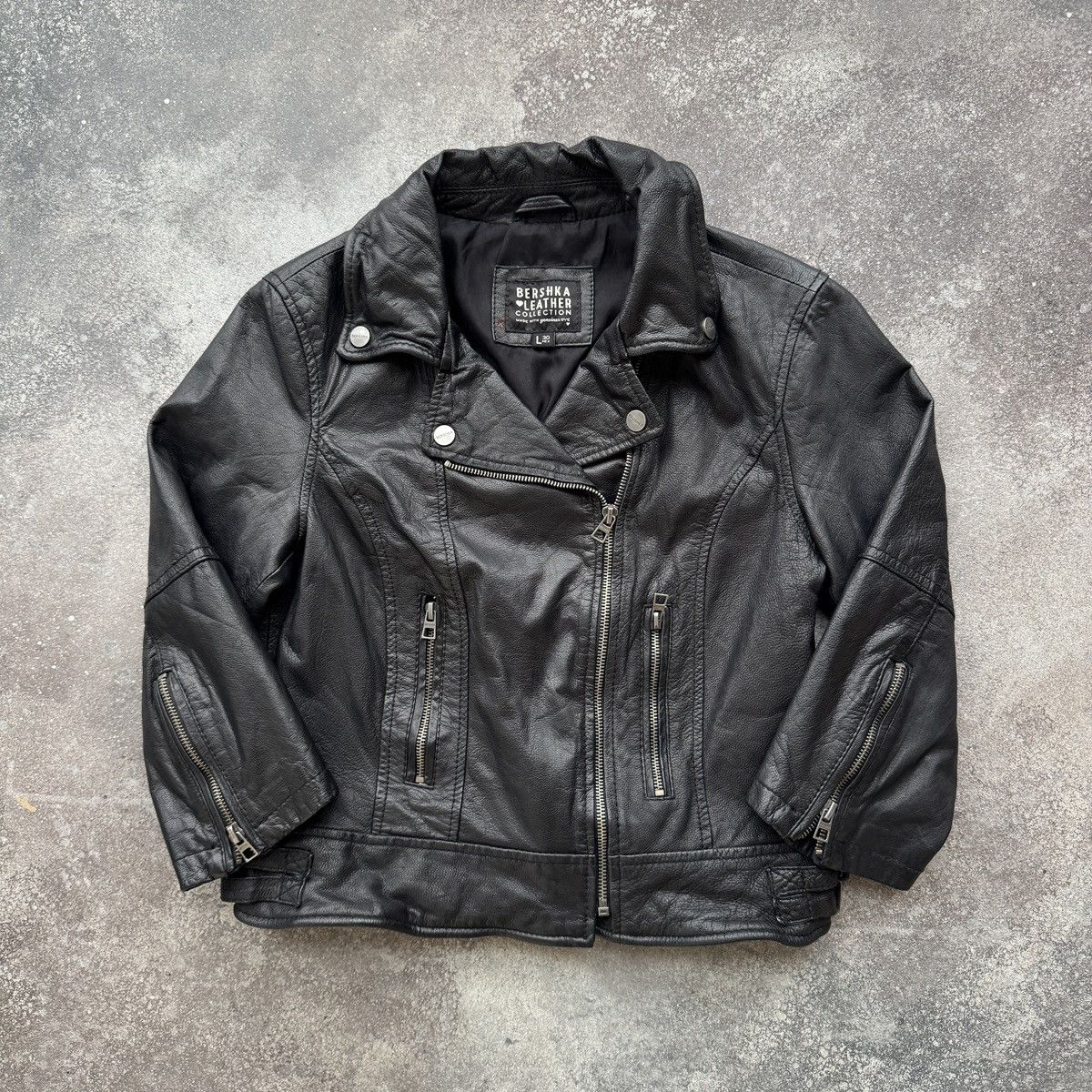 20471120 Bershka Vintage Y2K Leather Biker 3/4 Sleeve Cropped Jacket Size S / US 4 / IT 40 - 2 Thumbnail