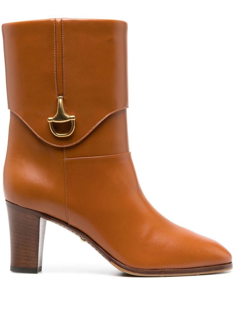 image of Gucci Half Horsebit Leather Boots Size 36.5 in Brown, Women's