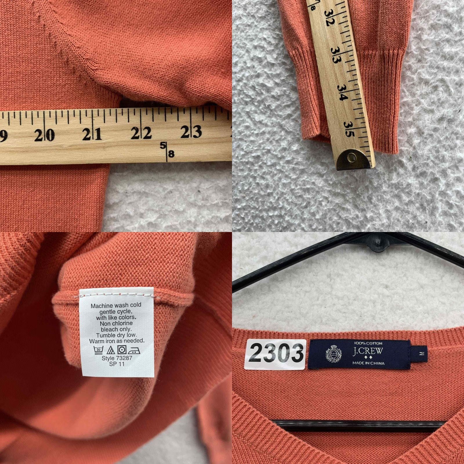 J.Crew J Crew Sweater Mens Medium M Orange Coral V-Neck Knit Pullover Thin Preppy Tapered Size US M / EU 48-50 / 2 - 8 Thumbnail