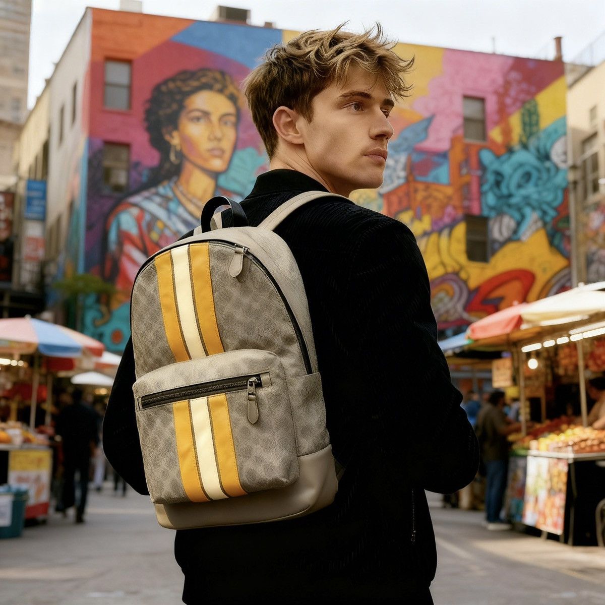 Coach Coach West Backpack in Signature Canvas with Varsity Stripe Size ONE SIZE - 2 Thumbnail