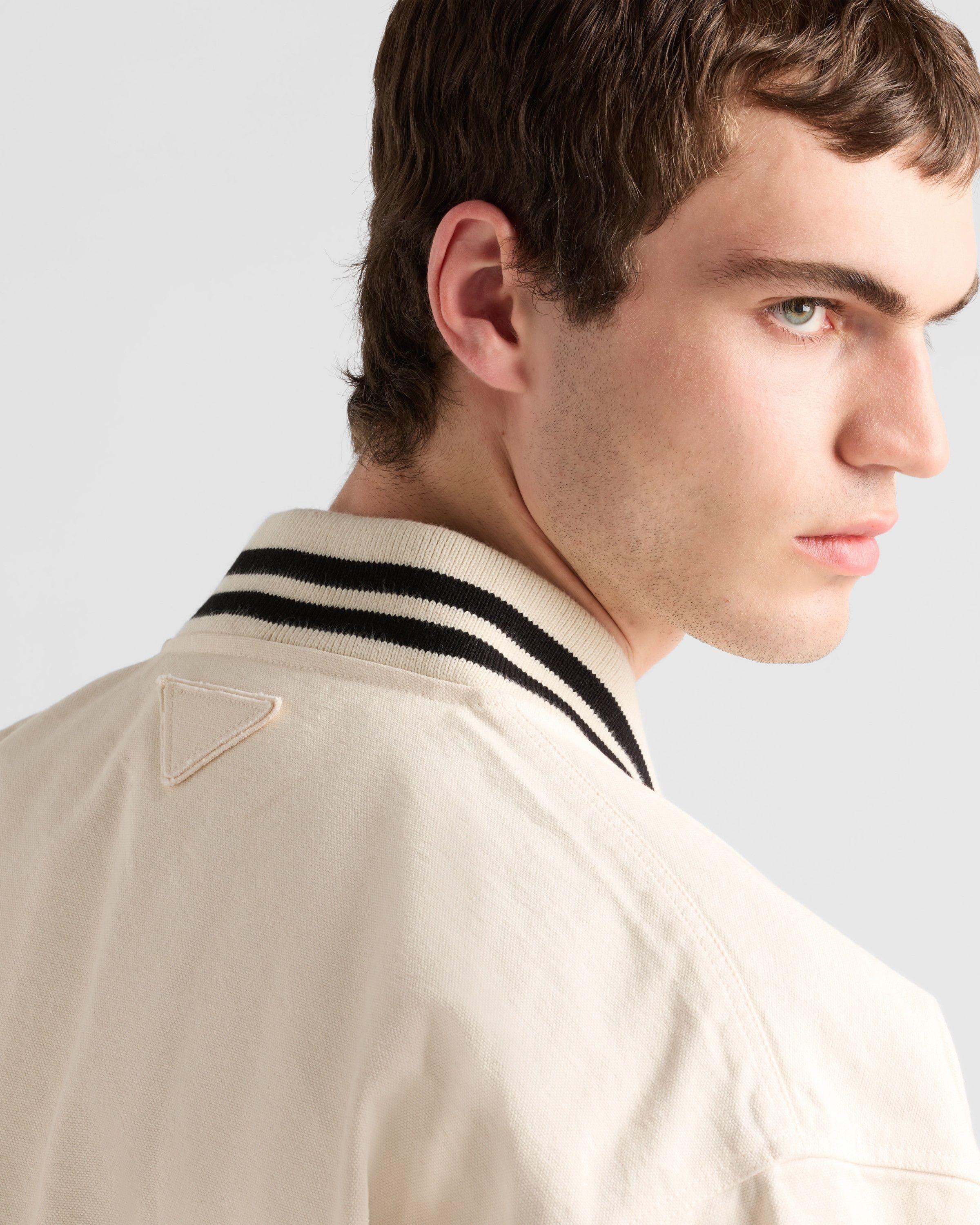 Prada o1la1rc1a0925 Cotton Bomber Jacket With Patch in Cream Size US L / EU 52-54 / 3 - 6 Thumbnail