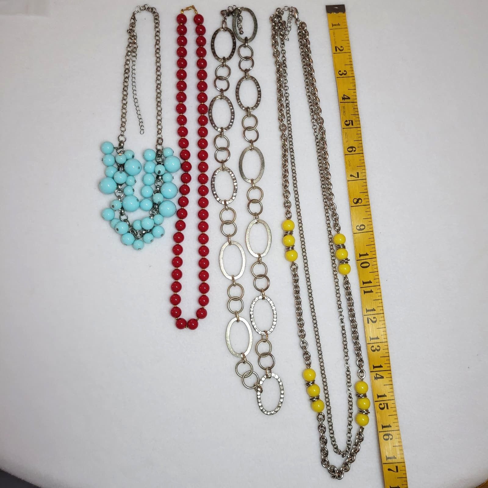 Jewelry Necklace Lot 4 Pc Colorful Blue Red Yellow Silvertone Beaded Size ONE SIZE - 2 Thumbnail
