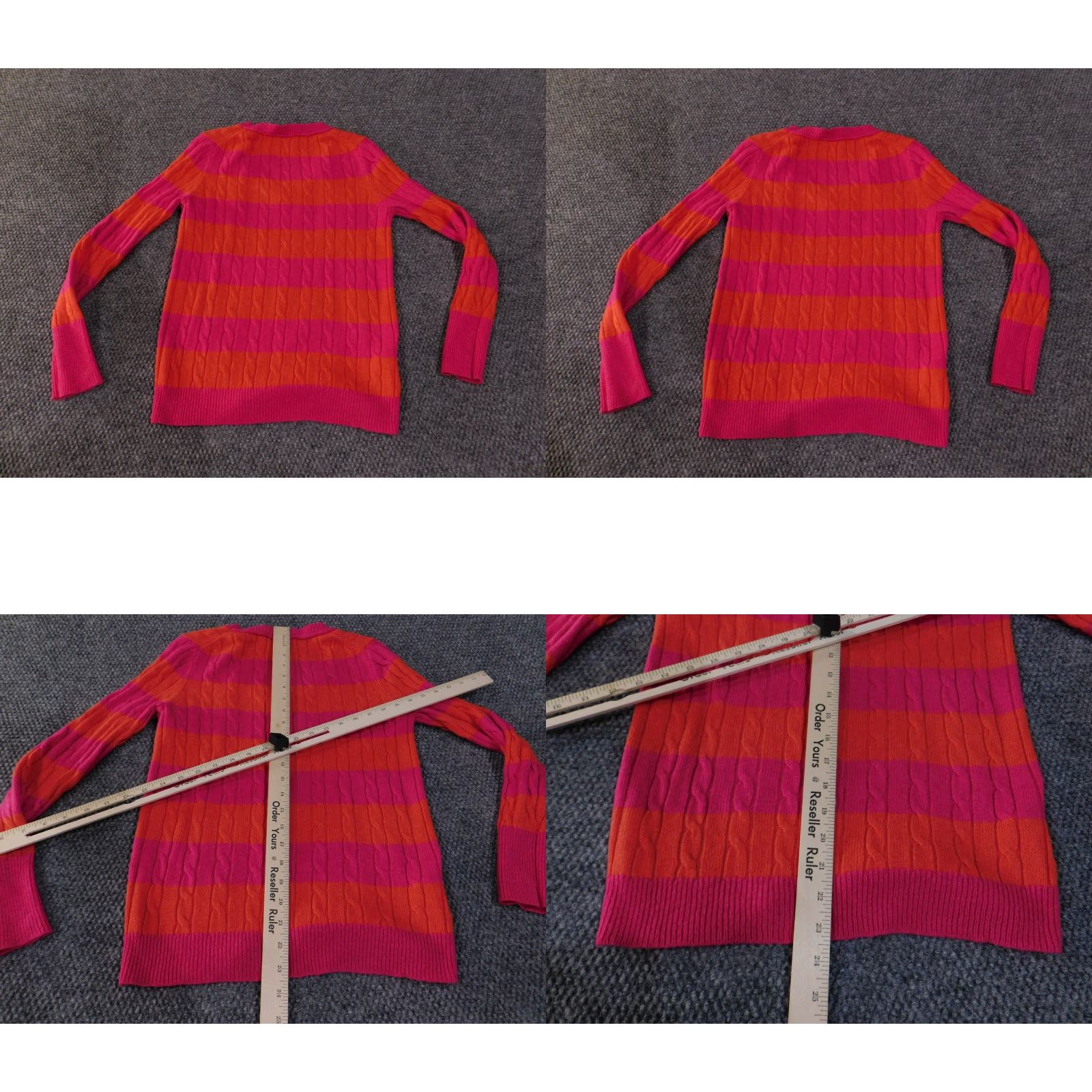 Loft LOFT Sweater Womens Petite Medium Pink Orange Stripe Cable Knit V Neck Pullover Knit Pattern Regular Size M / US 6-8 / IT 42-44 - 8 Thumbnail