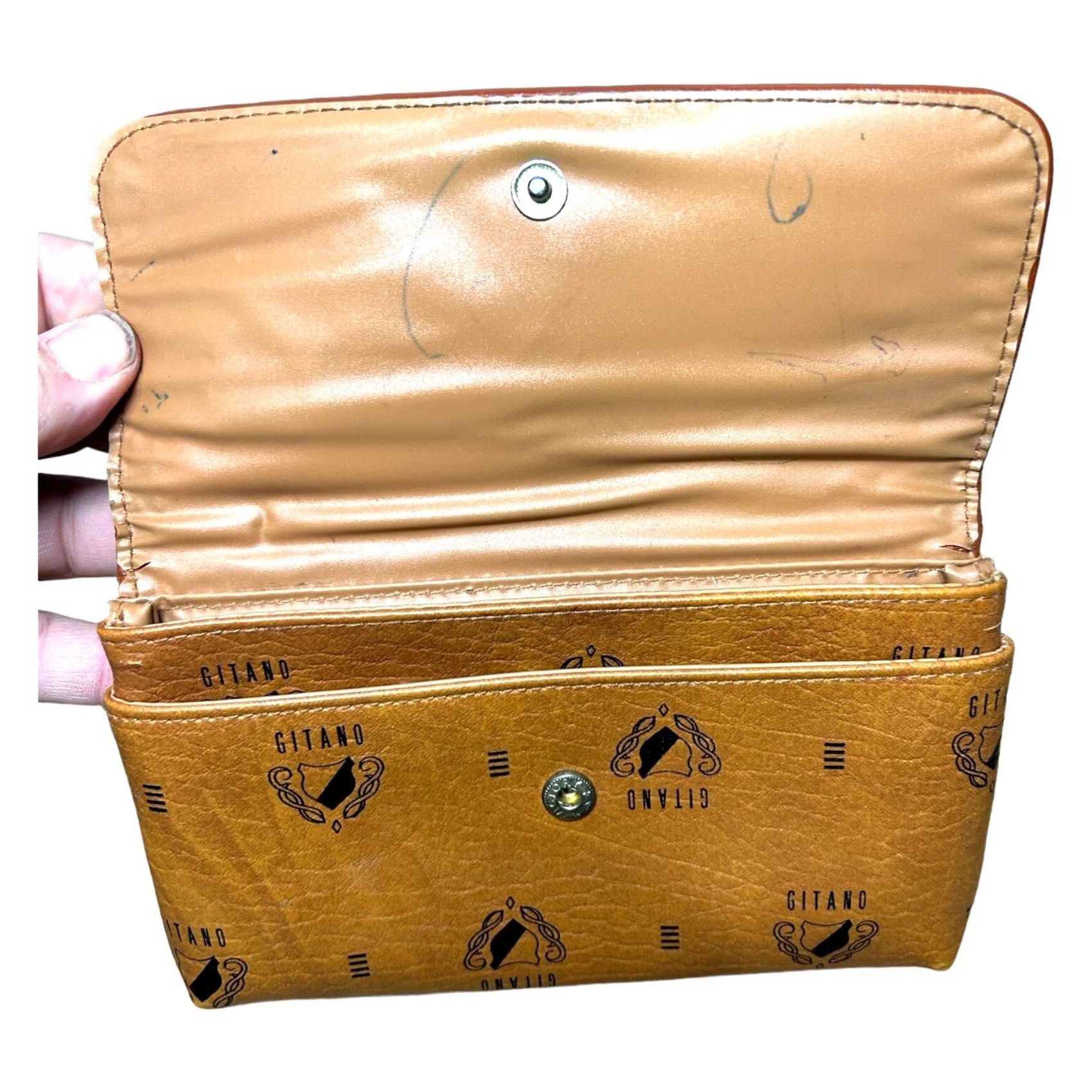 Vintage VINTAGE Gitano Wallet Clutch Brown Faux Leather Large Snap Close Womens 1990s Brown Wallet Gitano Women’s Size ONE SIZE - 6 Thumbnail