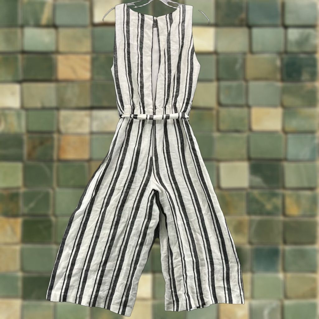 Old Navy Alice + Olivia 100% Linen Jumpsuit Womens Medium Stripe Cocktail 90s Chic Travel Vintage No - Size 32" / US 10 / IT 46 - 1 Thumbnail