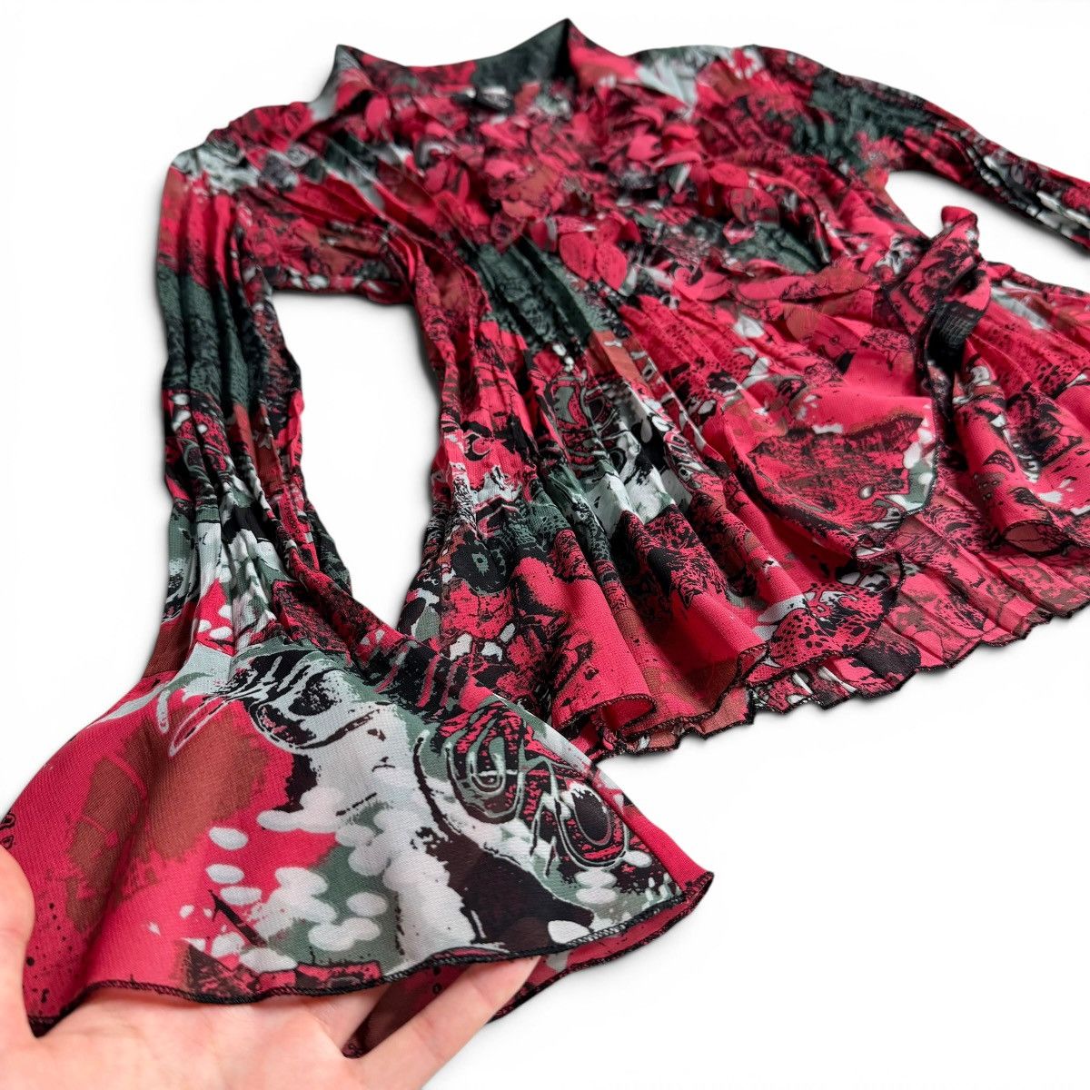 Other Studio 1940 Kimono Tied Wrap Blouse Raspberry Floral Graphic Size M / US 6-8 / IT 42-44 - 10 Thumbnail