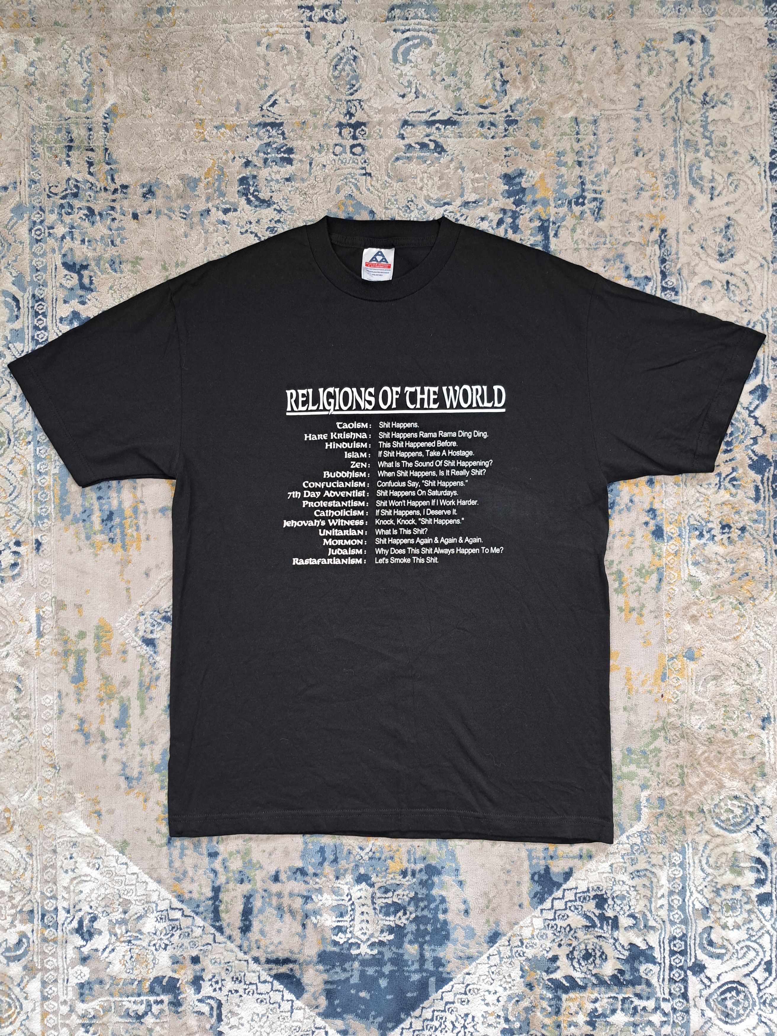Alstyle Vintage 00s Shit Happens Religions of the World Funny Tee Size US L / EU 52-54 / 3 - 1 Thumbnail