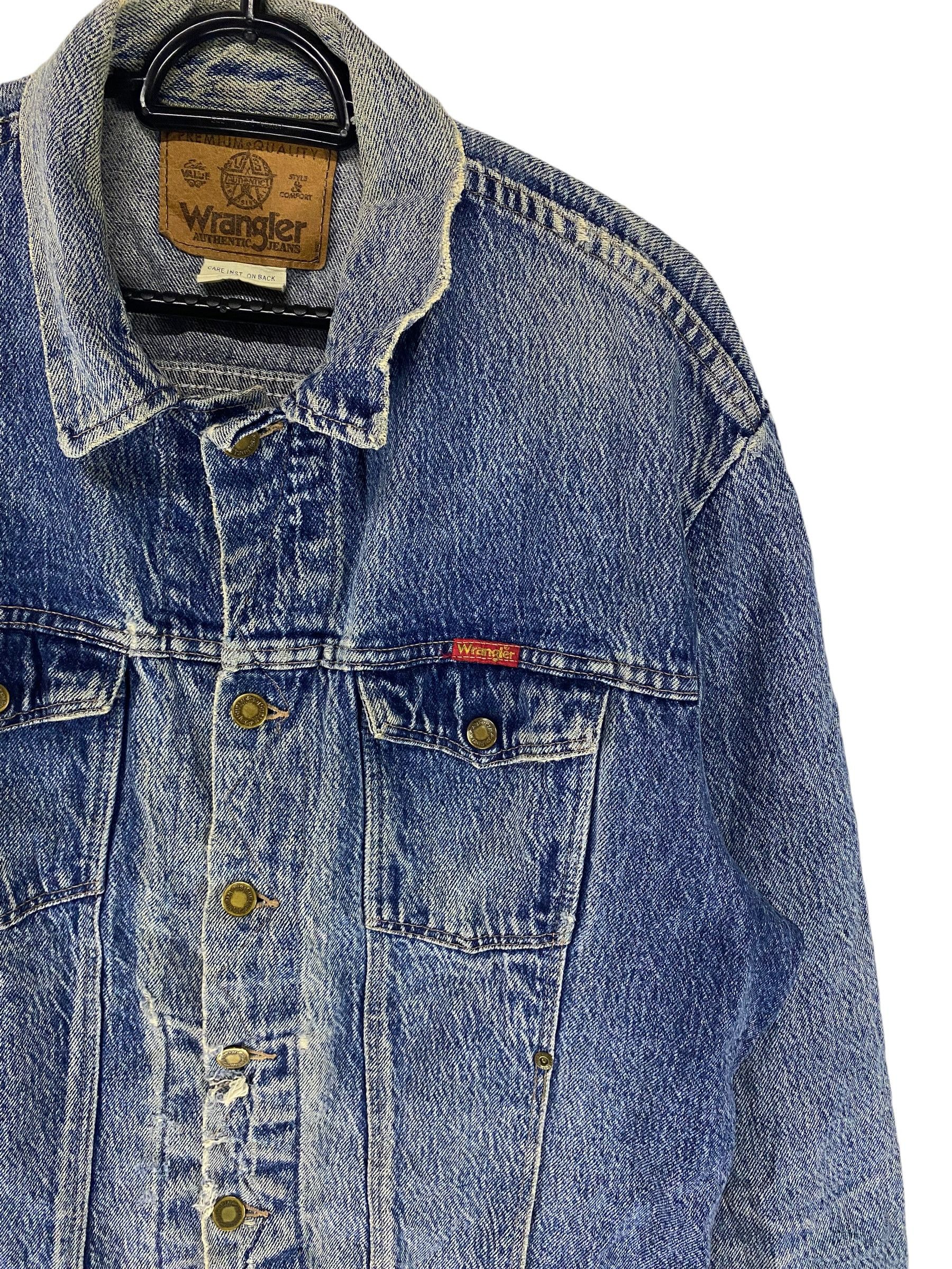 Vintage × Wrangler 90s Wrangler 15 Ozdistressed denim jacket Size US L / EU 52-54 / 3 - 5 Thumbnail