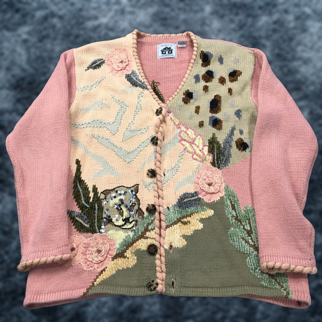 Vintage VINTAGE Storybook Knits Cardigan Sweater Womens L Pink 90s Floral Embroidered Knit Cotton Cottage Grandma AOP Ceremony? Size L / US 10 / IT 46 - 1 Thumbnail