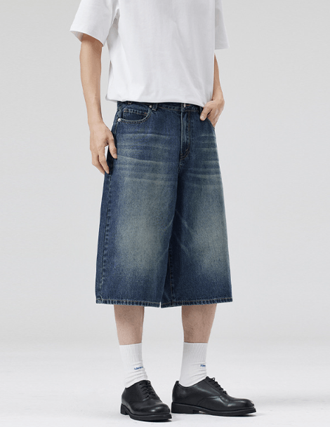 Japanese Brand × Jean High street distressed wide-leg whisker loose denim shorts Size US 32 / EU 48 - 3 Thumbnail