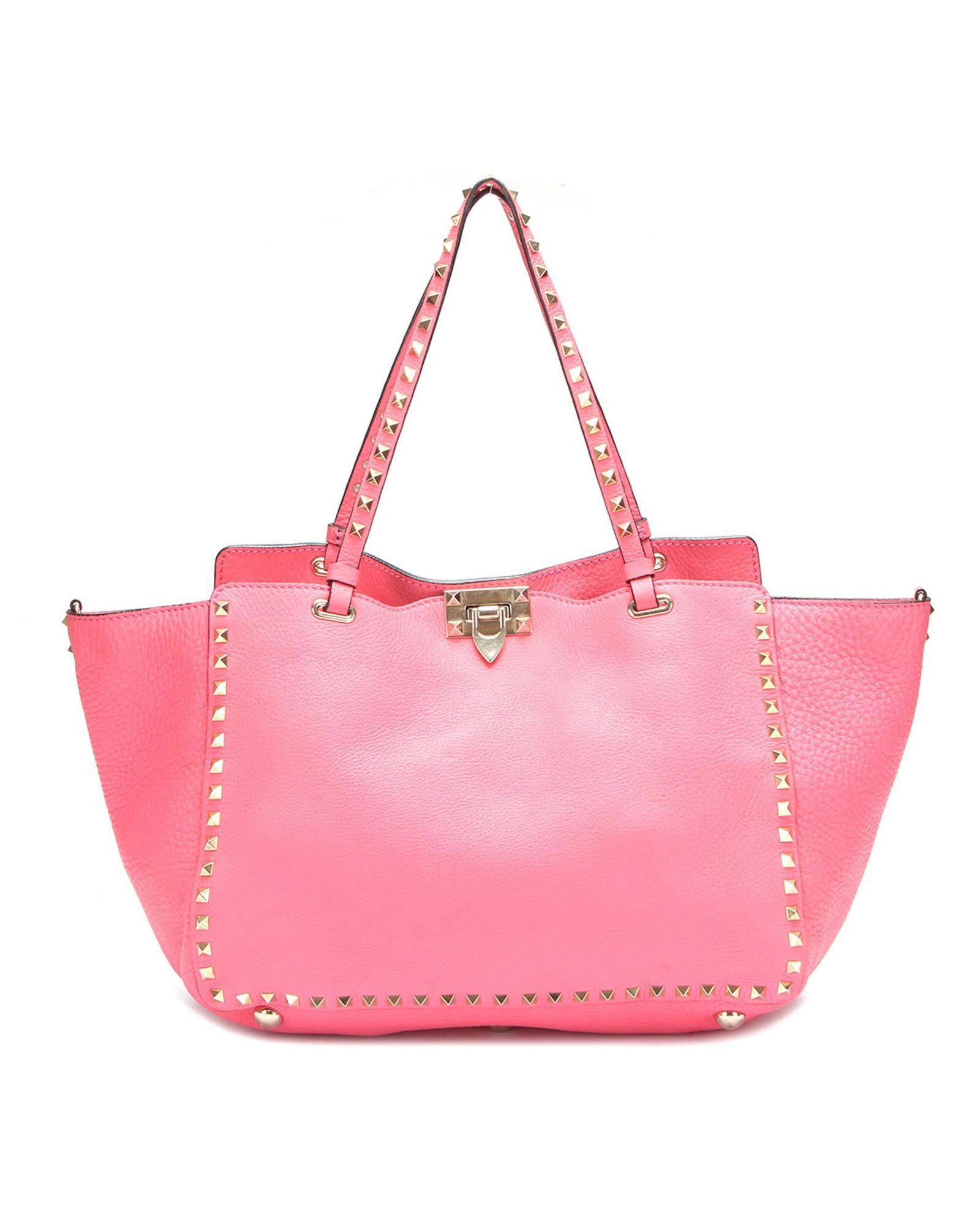 Valentino Lightly Worn Pink Leather Tote Bag with Rockstud ...